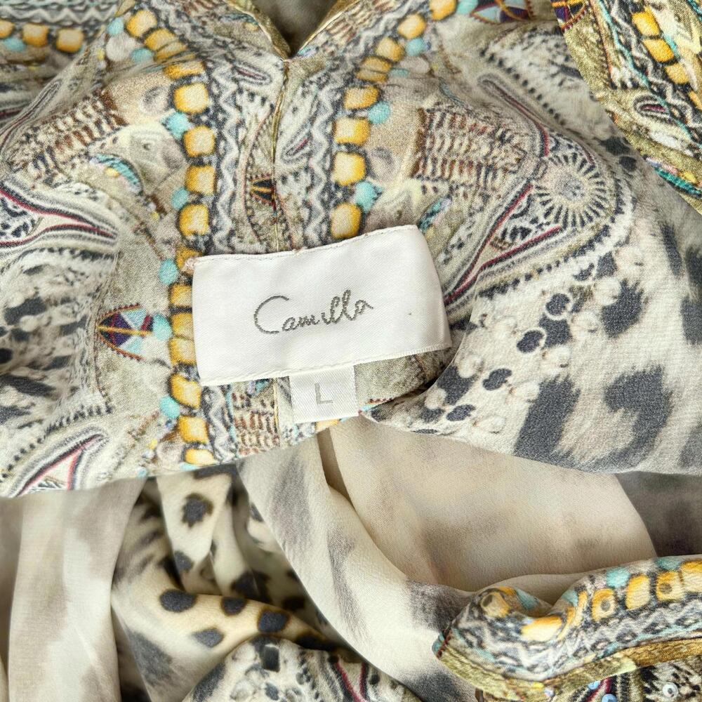 Camilla - Animal print silk embellished maxi halter dress, L - Picture 6 of 15